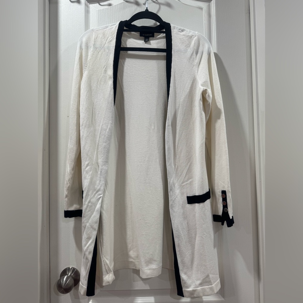 White Cardigan with Black Trim